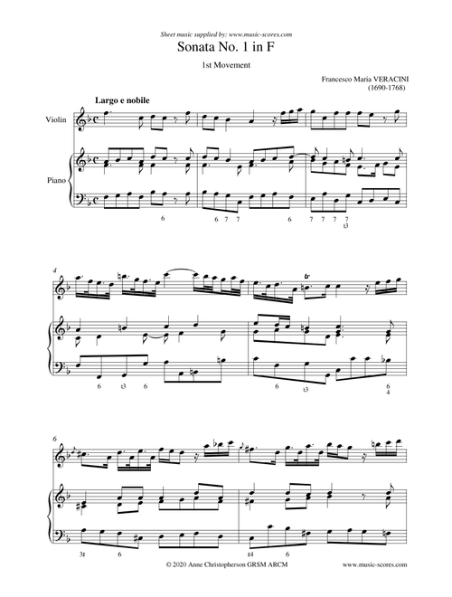 Veracini Largo - Violin and Piano (Arr. Anne L Christopherson GRSM ARCM) - Veracini, Francesco Maria (Violin and Piano)