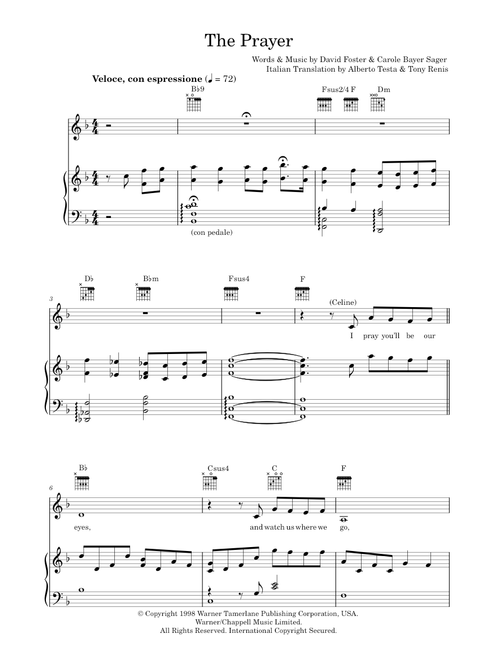 The Prayer - Andrea Bocelli, Celine Dion, Katherine Jenkins (Piano-Vocal-Guitar (Piano Accompaniment))
