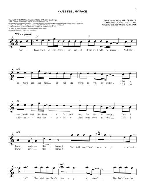 Can't Feel My Face - The Weeknd (Easy Lead Sheet - Fake Book)