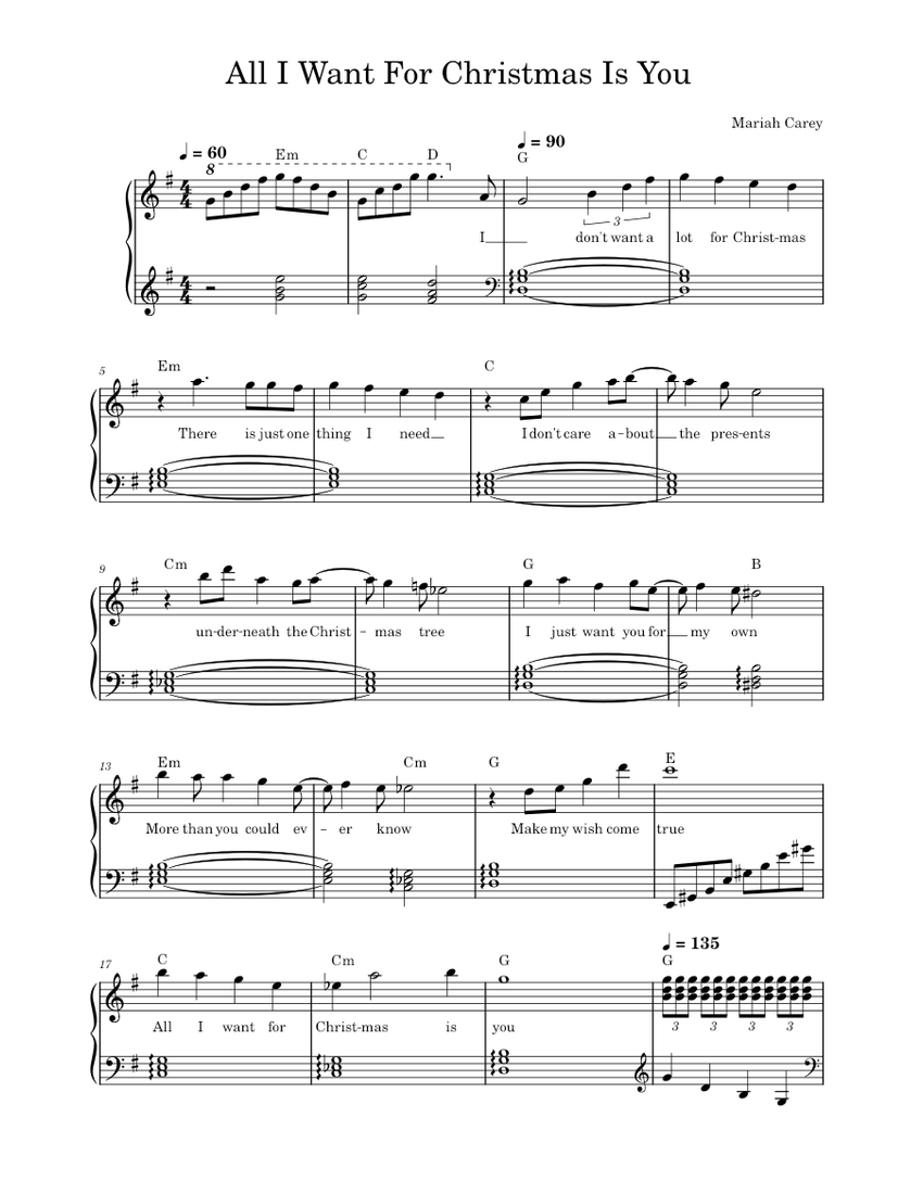 All I Want For Christmas Is You Piano Easy