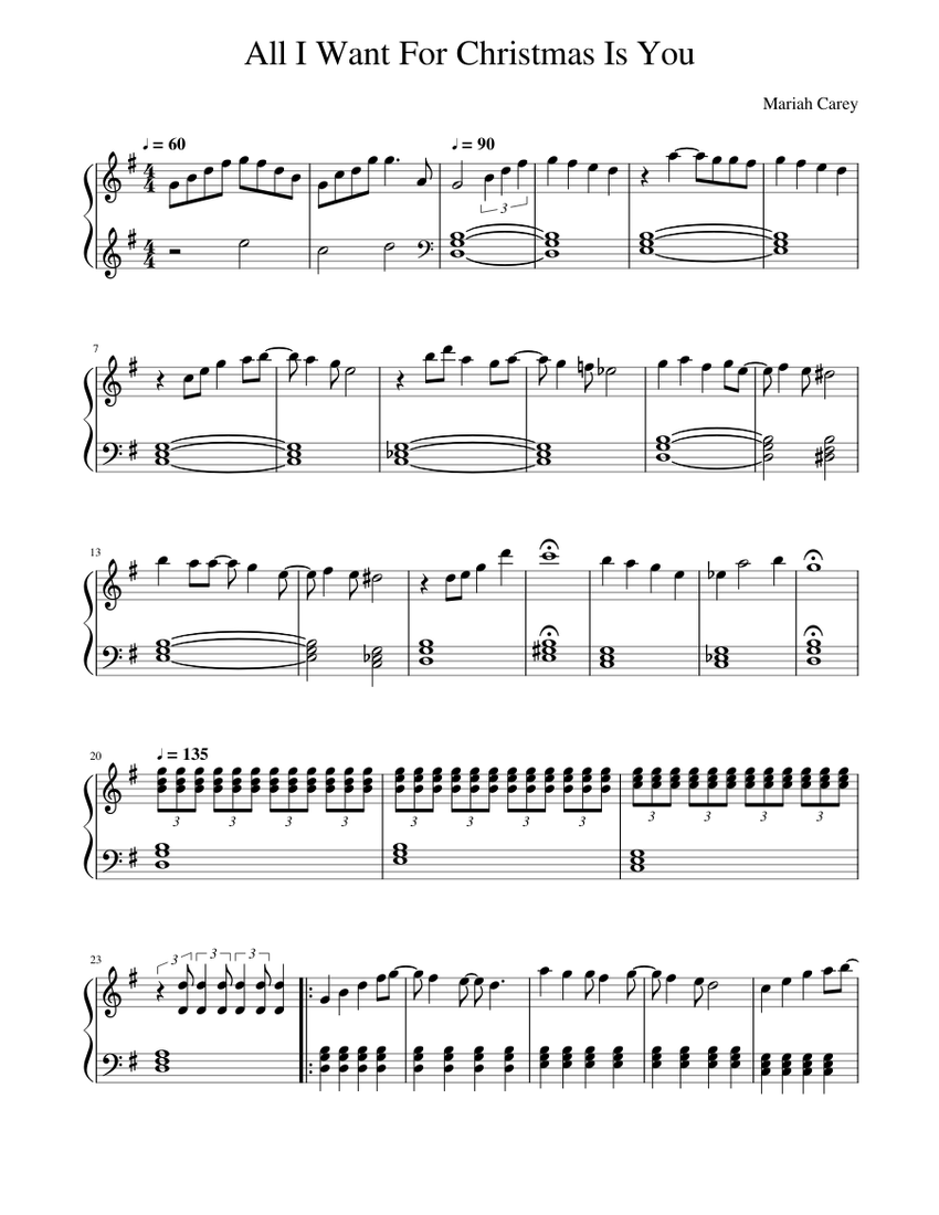 Mariah Carey All I Want For Christmas Is You Sheet music for Piano Solo Easy Musescore