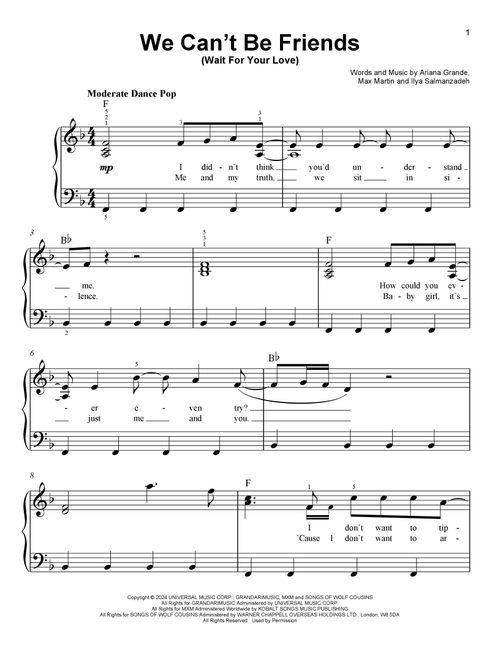 we can't be friends (wait for your love) - Ariana Grande (Easy Piano)