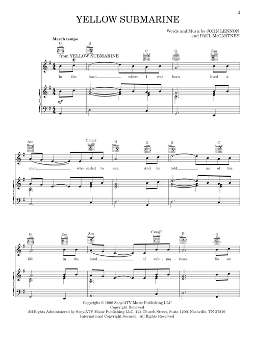 Yellow Submarine - The Beatles (Piano-Vocal-Guitar)