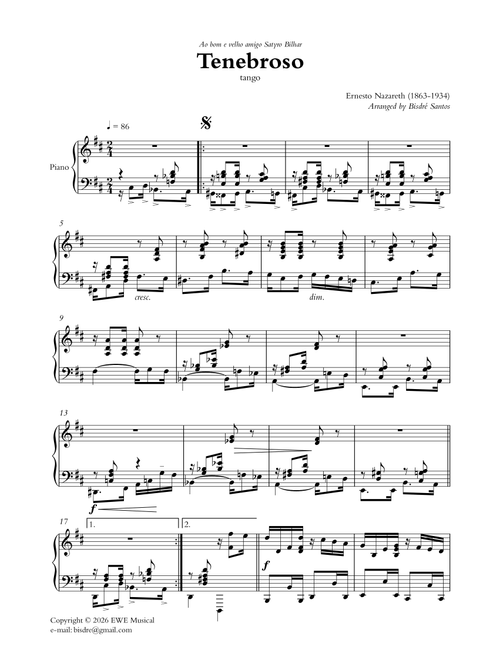 Tenebroso (Arr. Bisdré Santos) (Piano Solo)
