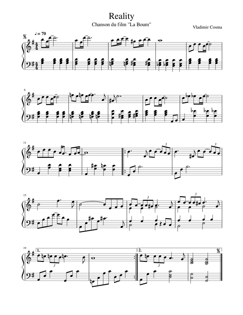 Reality - piano tutorial