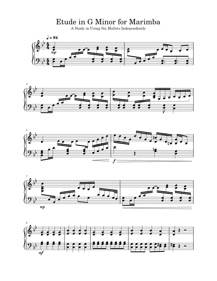 Marimba Etude in G Minor Op 2 No 1 Sheet music for Piano (Solo