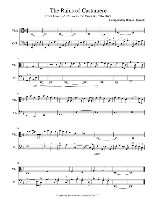Game of Thrones - Rains of Castamere for Viola/Cello Duet