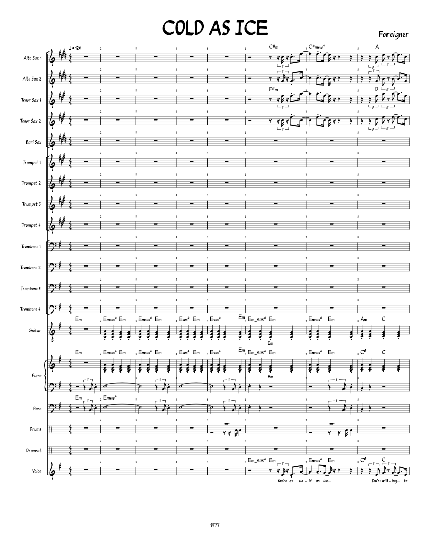 COLD_AS_ICE Sheet Music for Piano, Trombone, Vocals, Saxophone alto ...