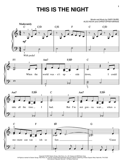 This Is The Night - Clay Aiken (Easy Piano)