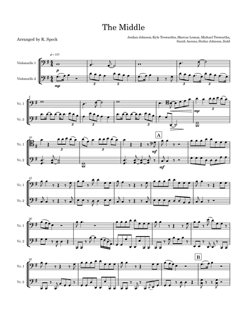 The Middle (Arr. K. Speck) - Zedd, Maren Morris & Grey (Cello Duet)