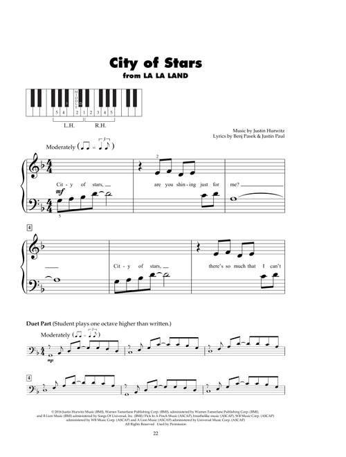 City Of Stars (from La La Land) - Justin Hurwitz, Benj Pasek, Justin Paul (5-Finger Piano)