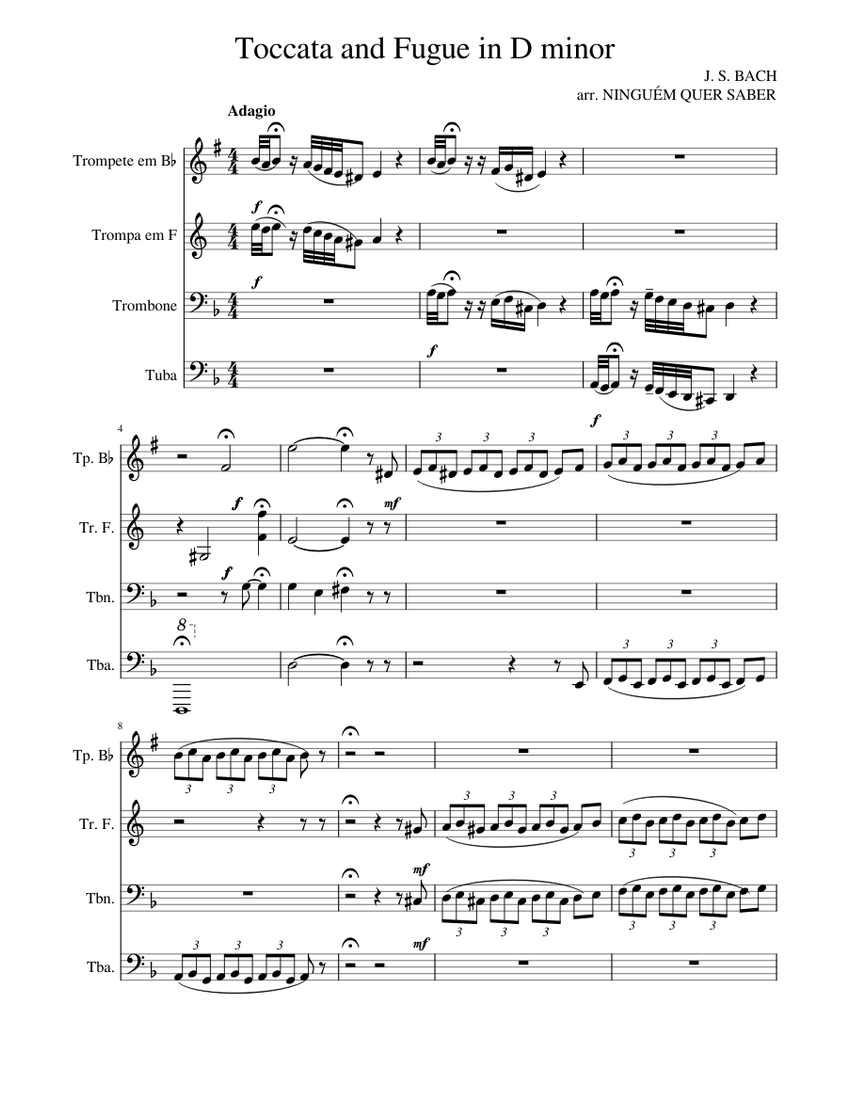 Toccata and Fugue in D minor NOT FINISHED Sheet music for Trombone ...