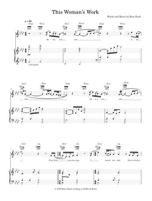 This Woman's Work - Kate Bush (Piano-Voice-Guitar)