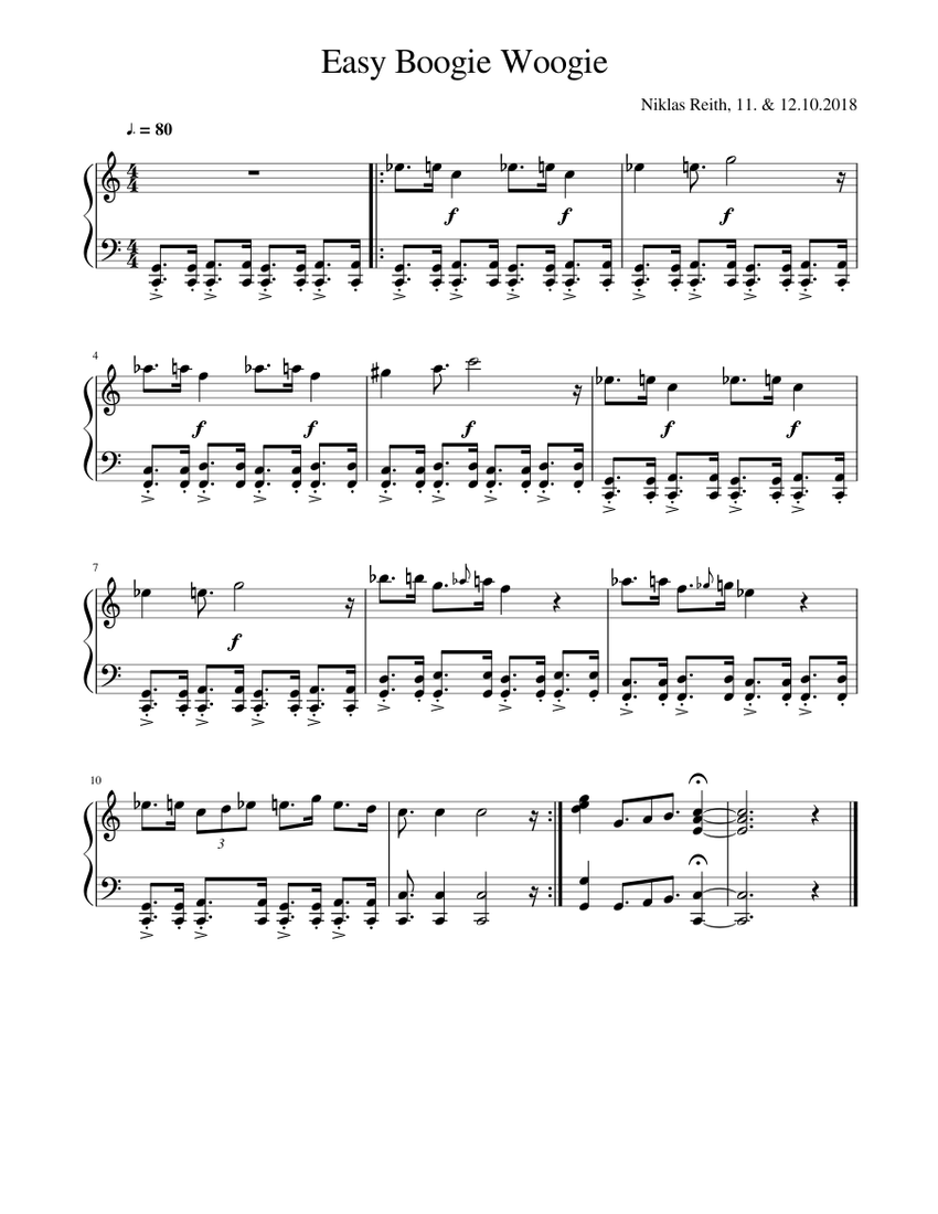 Easy Boogie Woogie Sheet Music For Piano Solo 