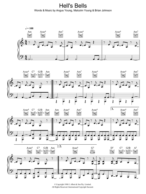 Hells Bells - AC/DC (Piano-Vocal-Guitar (Piano Accompaniment))