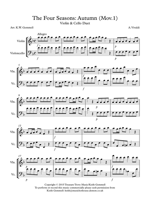 The Four Seasons - Autumn (Mov.1): Violin & Cello Duet (Arr. Keith Gemmell) - A, Vivaldi (Instrumental Duet)
