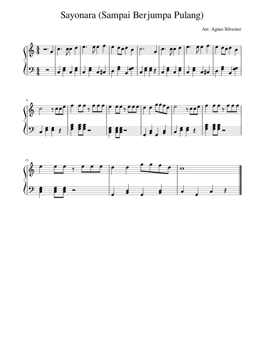 Sayonara Sampai Berjumpa Pulang Easy For Kids Sheet Music For Piano