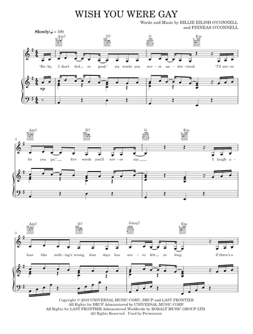 Wish you were gay - Billie Eilish (Piano-Vocal-Guitar)