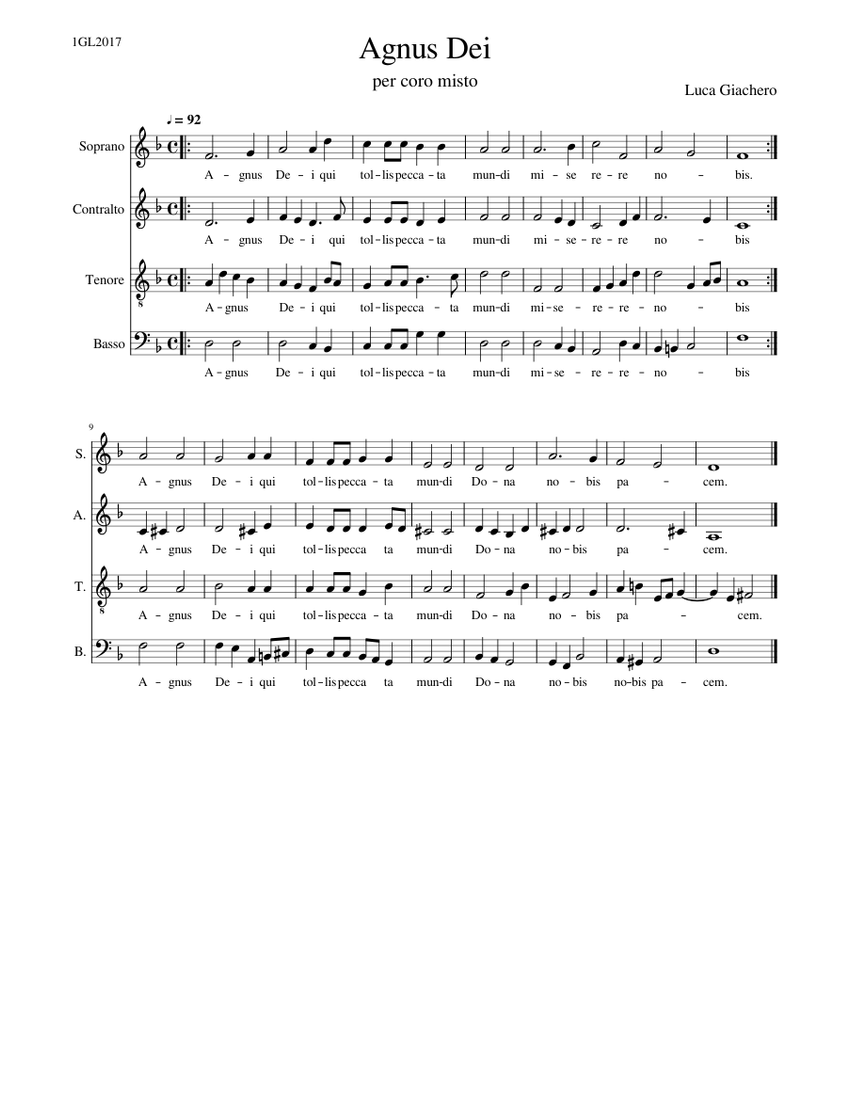 1 Agnus_Dei Sheet Music For Soprano, Alto, Tenor, Bass Voice (SATB ...