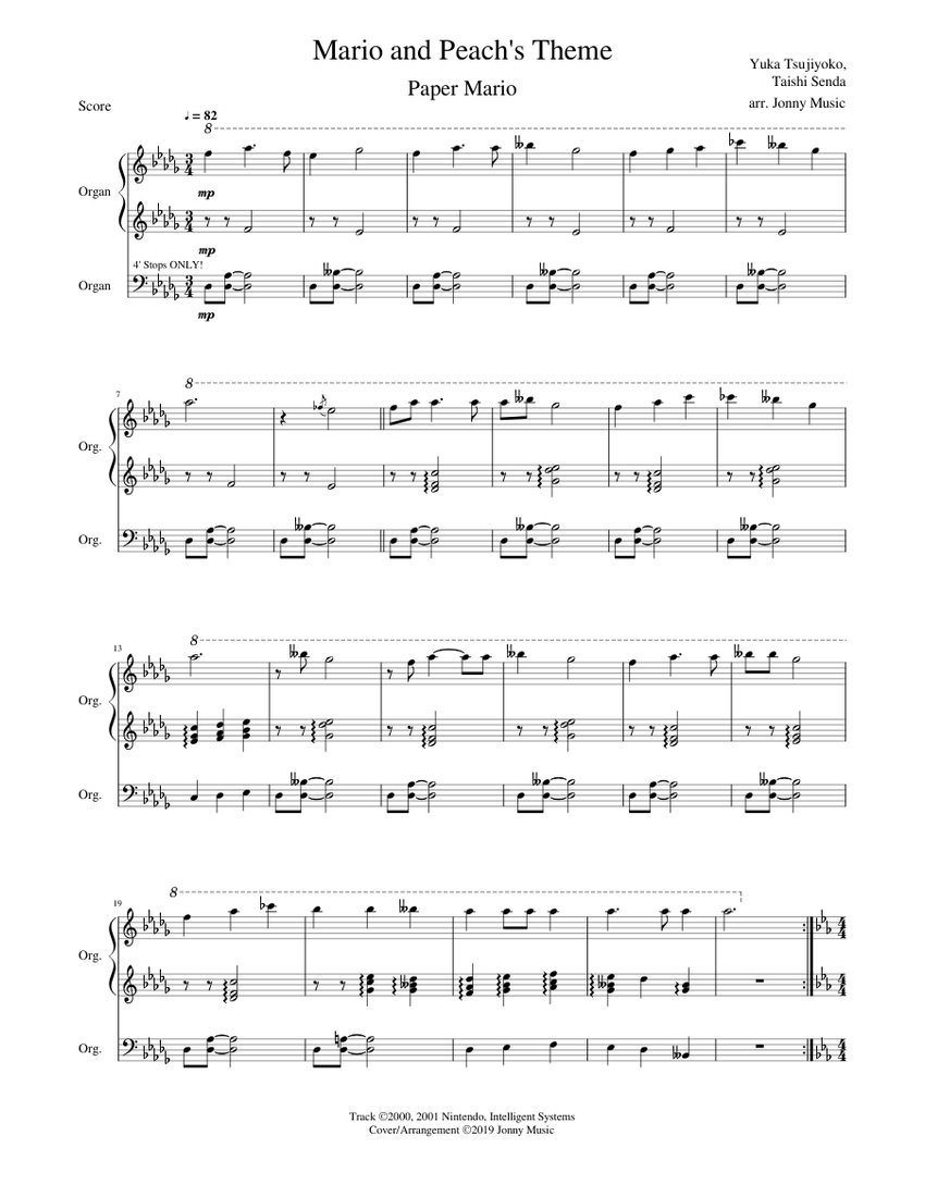 Mario and Peach's Theme Paper Mario Organ Cover Sheet music for Organ