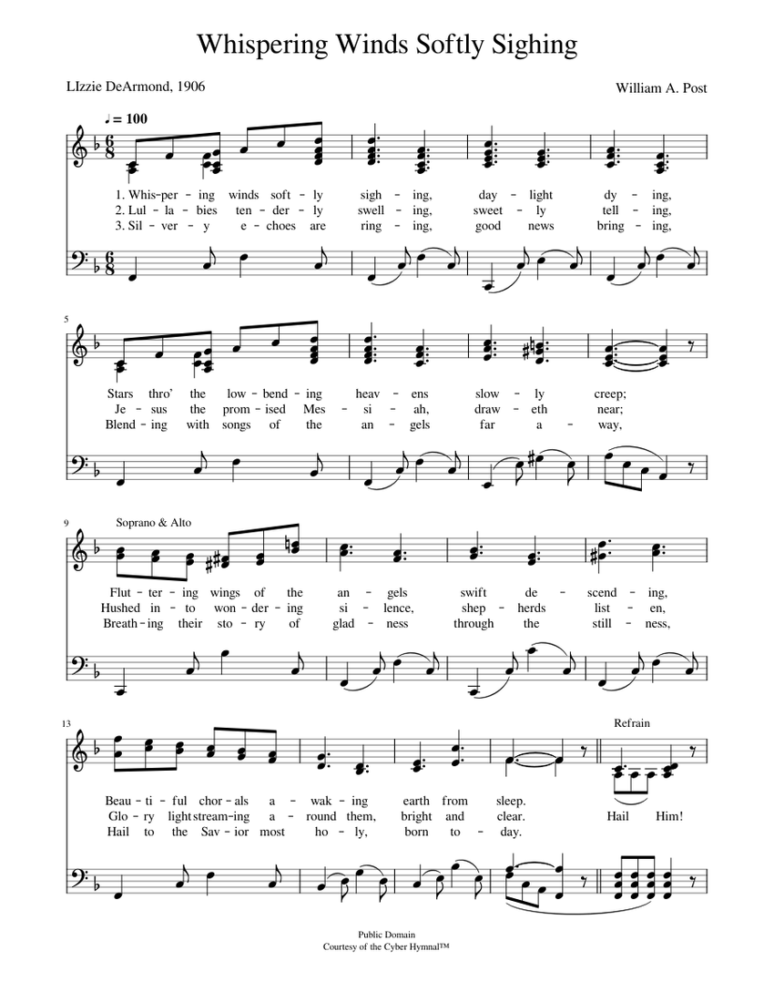 Whispering Winds Softly Sighing William A Post Sheet Music For Piano