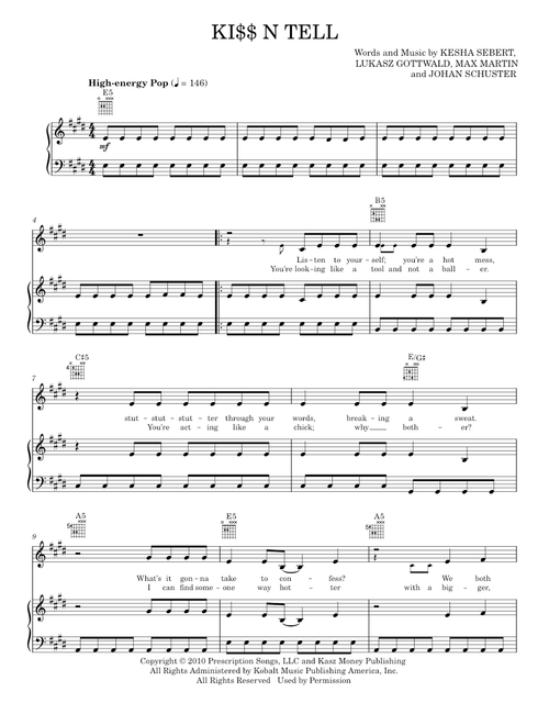 Ki$$ N Tell - 3OH!3, 3OH!3 featuring Ke$ha, Ke$ha (Piano-Vocal-Guitar)