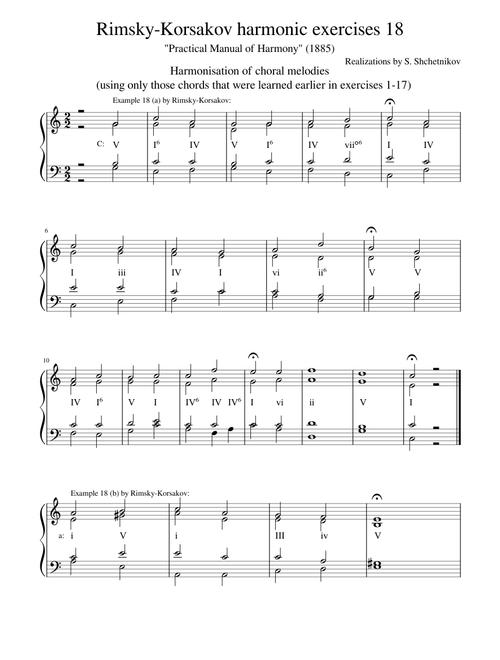 Rimsky-Korsakov harmonic exercises 18