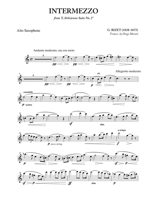 Intermezzo from "L'Arlesienne" for Alto Saxophone and Piano (Arr. Diego Marani) - G. Bizet (Alto Sax and Piano)