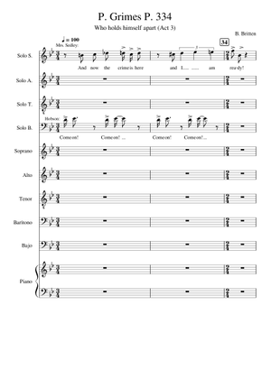 Peter Grimes P. 66 Sheet Music for Piano, Soprano, Alto, Tenor