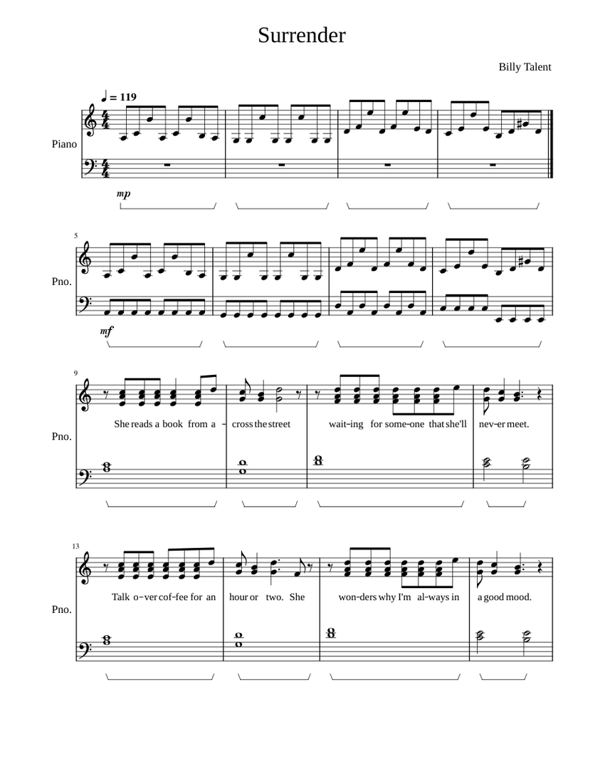 Surrender Billy Talent Sheet music for Piano (Solo)