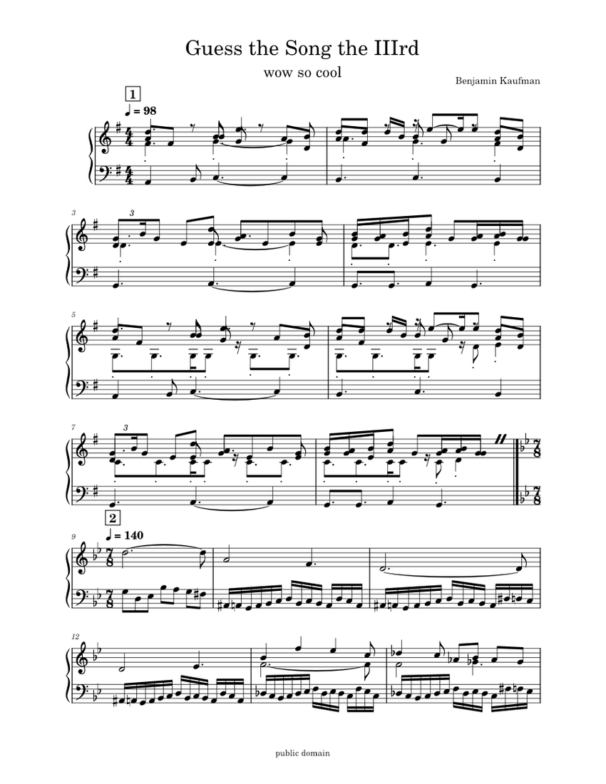 Guess the Song the IIIrd Sheet Music for Piano (Solo