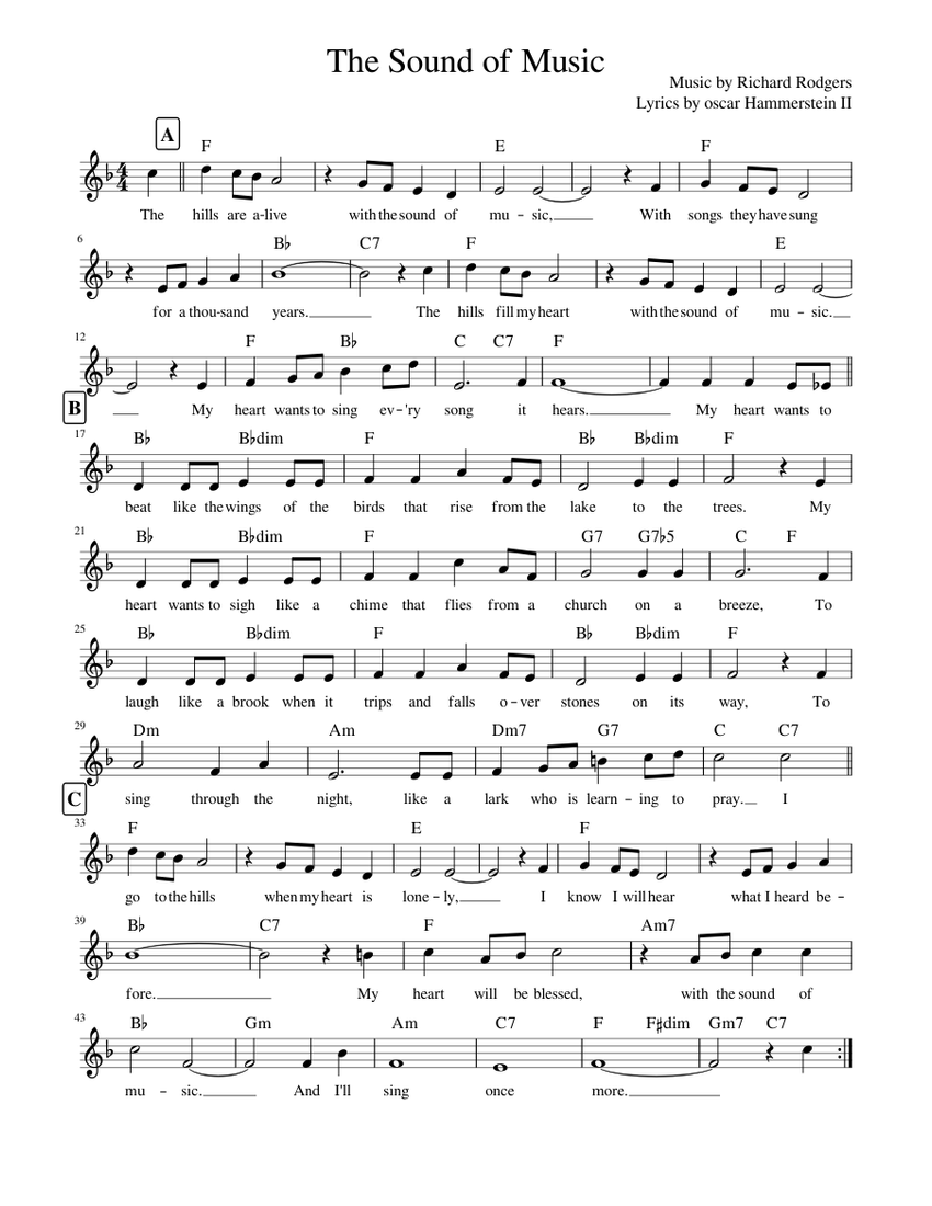 The Sound of Music Sheet Music with Chords for Piano (Solo) easy