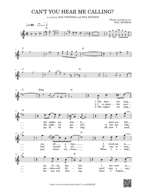CAN’T YOU HEAR ME CALLING-Bill Monroe