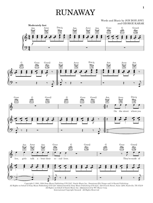 Runaway - Bon Jovi (Piano-Vocal-Guitar)