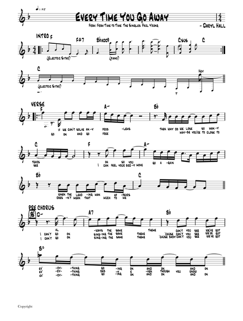 Everytime You Go Away (Arr. Russell Walters) - Paul Young (Lead Sheet - Fake Book)