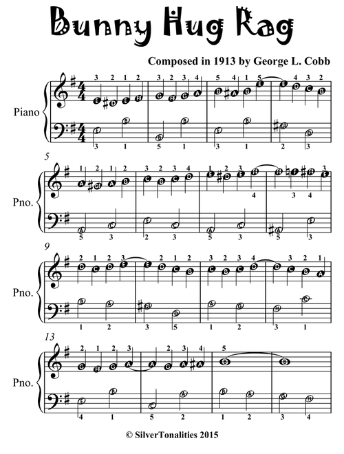Bunny Hug Rag Easiest Piano Sheet Music for Beginner Pianists (Arr. SilverTonalities) - George Cobb (Easy Piano)