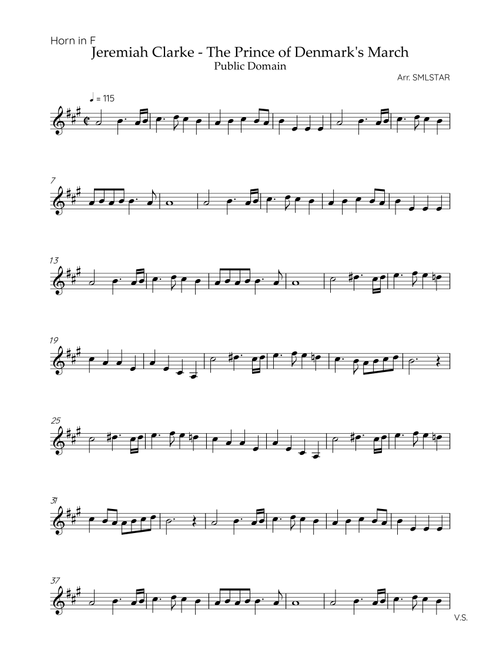 Jeremiah Clarke - The Prince of Denmark's March HORN IN F  Sheet Music (Arr. SMLStar) - Tradicional (French Horn Solo)