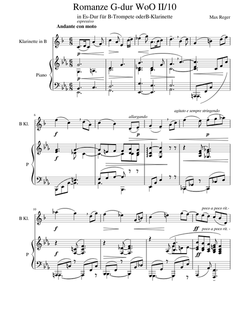 Reger Romanze G-Dur (E-flat major for B-Trumpet or Clarinet)