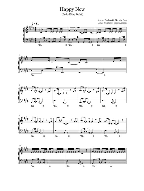 Happy Now (Arr. Zedd Feat. Elley Duhé) - Zedd Feat Elley Duhé (Piano Solo)