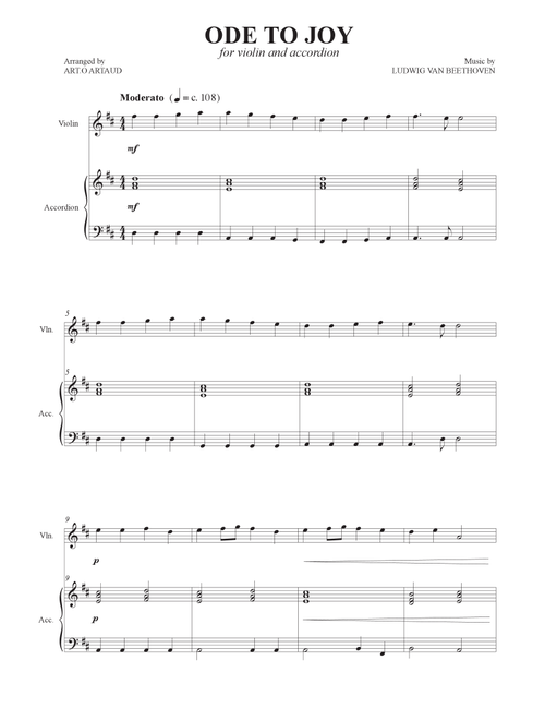 Ode to Joy (Arr. Art.o Artaud) - Ludwig van Beethoven (Instrumental Duet)