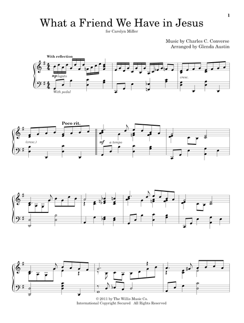 What A Friend We Have In Jesus (Arr. Glenda Austin) - Joseph M. Scriven (Educational Piano)