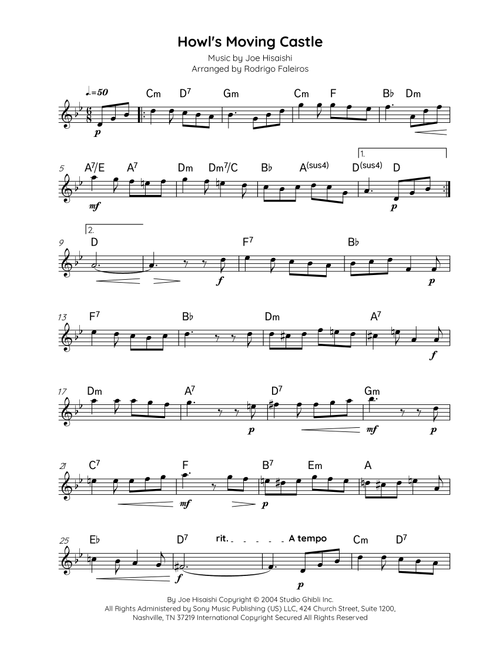 Howl's Moving Castle (Arr. Rodrigo Faleiros) - Joe Hisaishi (Lead Sheet - Fake Book)