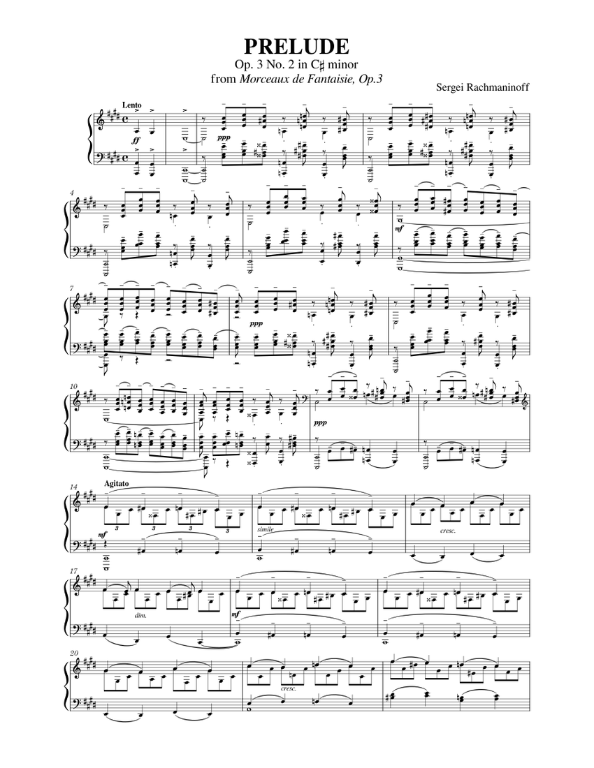 Prelude in C-sharp minor, Op. 3, No. 2 – Sergei Rachmaninoff Sheet Music for Piano (Solo ...