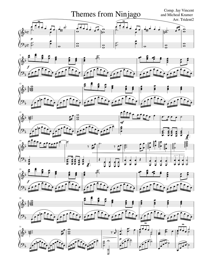 楽譜まとめ The Pirate Whip for Solo Piano - The Fold (Ninjago) Sheet Music