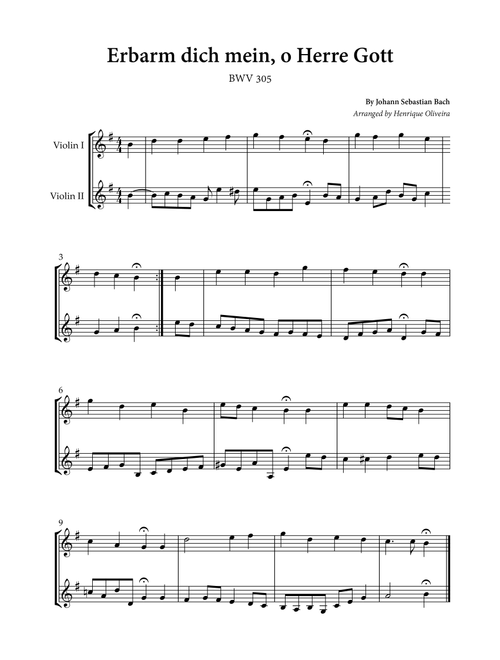Erbarm dich mein, o Herre Gott (Violin Duet) - Johann S. Bach (Arr. Henrique Oliveira) - Johann S Bach (Violin Duet)