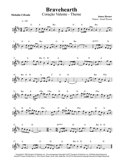 Braveheart - Main Title (Arr. Israel Pessoa) - James Horner (Piano-Vocal-Guitar (Piano Accompaniment))