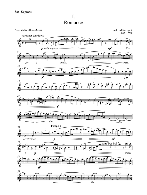 Fantasistykker, Op.2 (Fantasy Pieces for Oboe and Piano) - soprano saxophone (Arr. Nahikari Oloriz Maya) - Carl Nielsen (Soprano Sax Solo)