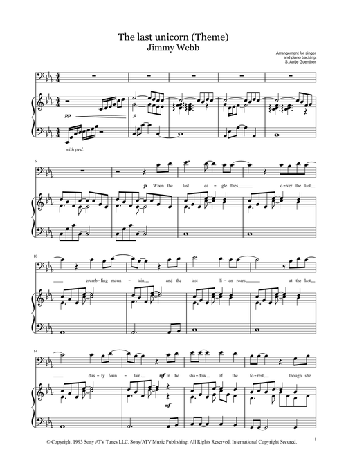 The Last Unicorn (Main Theme) (Arr. S. Antje Guenther) - Jimmy Webb (Piano Vocal)