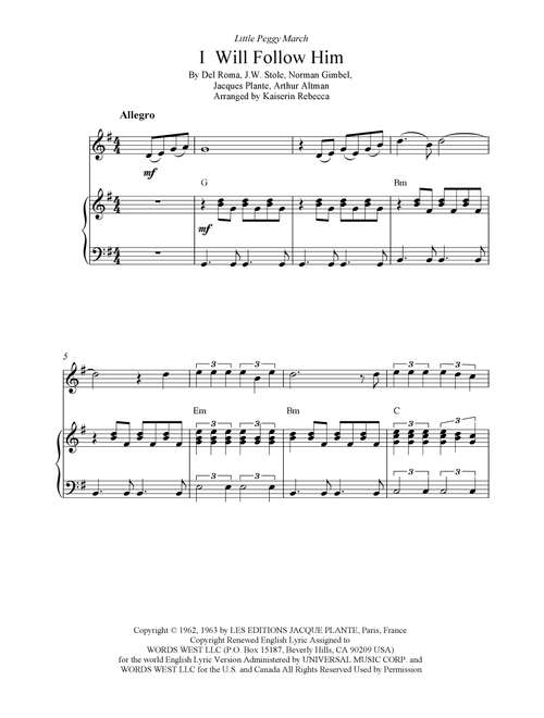 I Will Follow Him (i Will Follow You) (Arr. Kaiserin Rebecca) - Little Peggy March (Oboe and Piano)