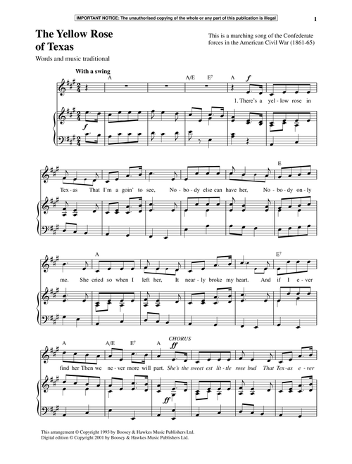 The Yellow Rose Of Texas - Traditional (Piano Vocal)